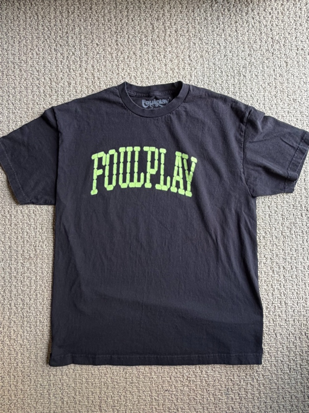 $5 T-shirt sale! Foulplay Men’s Black Tee with Neon Green Logo